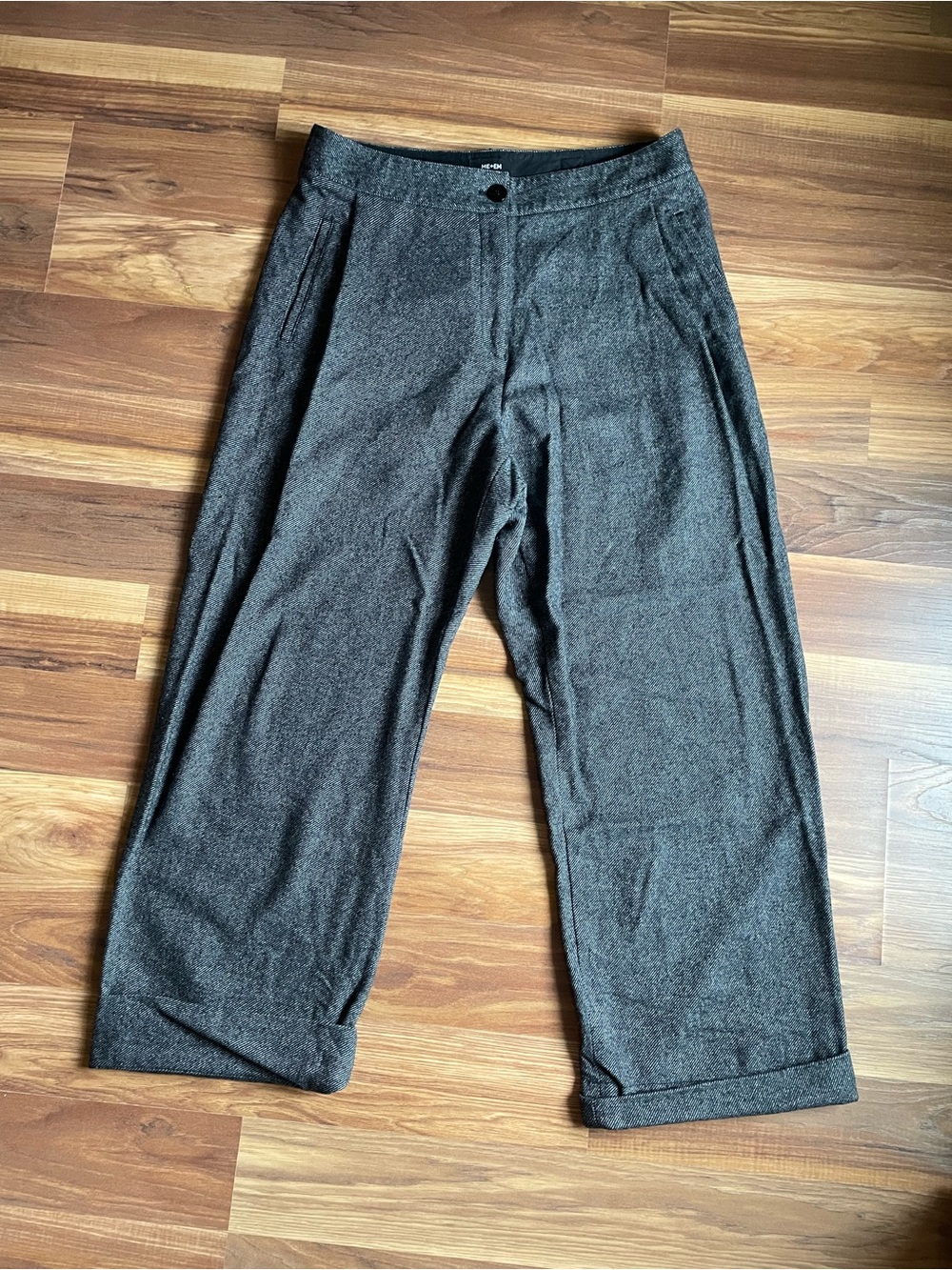 ME+EM Grey Wool Blend Wide Leg Cropped Trousers UK 14 US 10